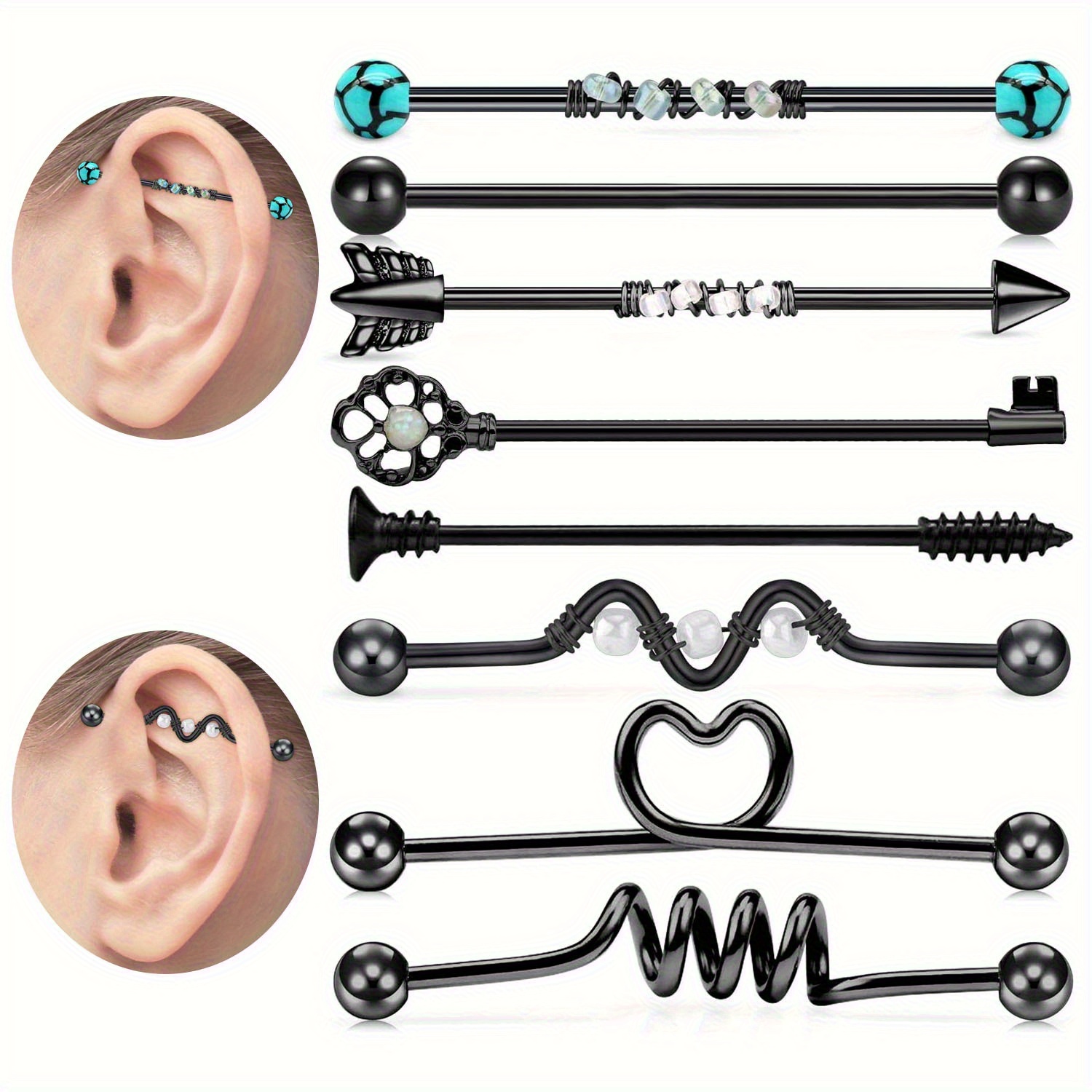 Body Jewelry Industrial - 8pcs14G Acero inoxidable Industrial Barbell pendiente