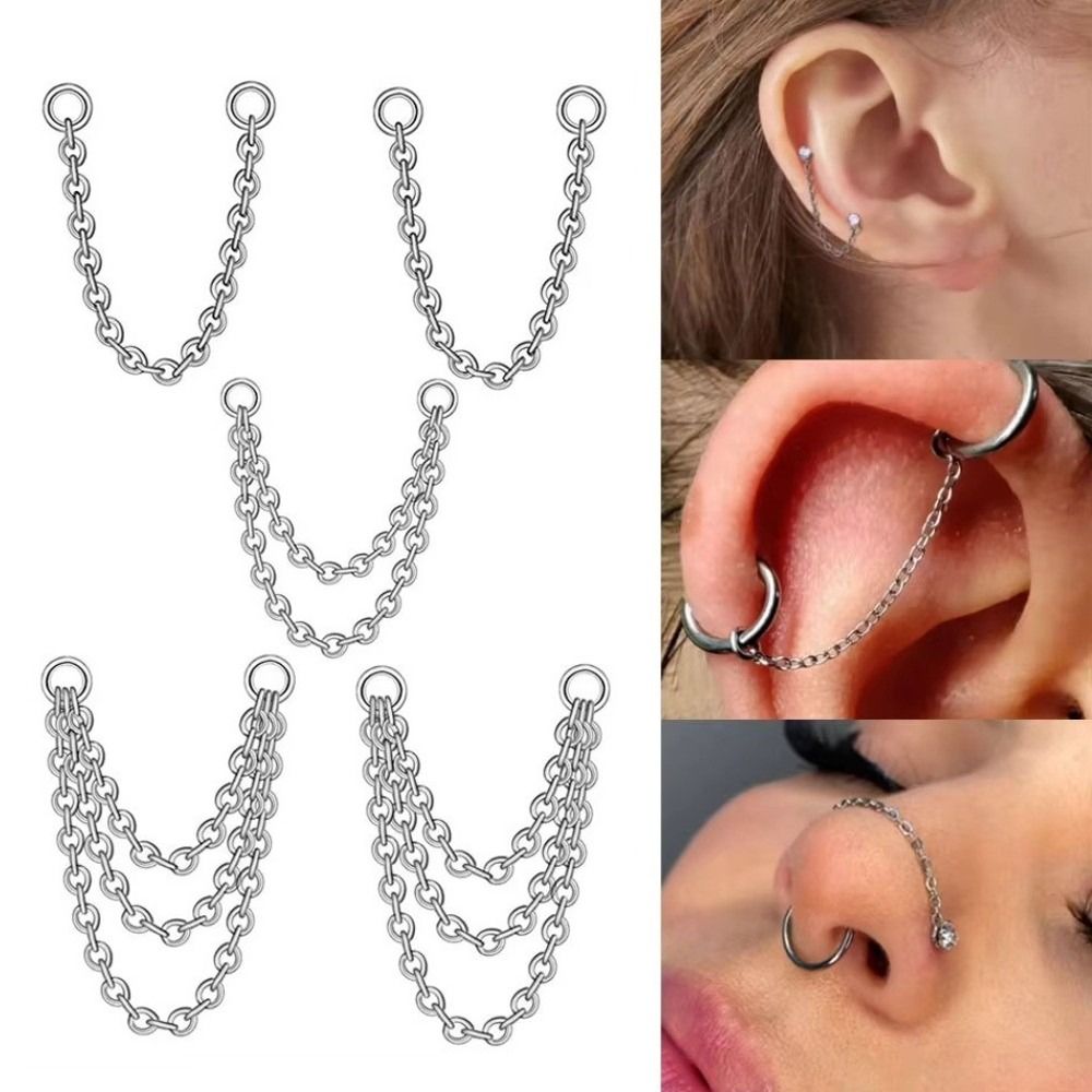 Body Jewelry Ear - Cadena de titanio para nariz, triple
