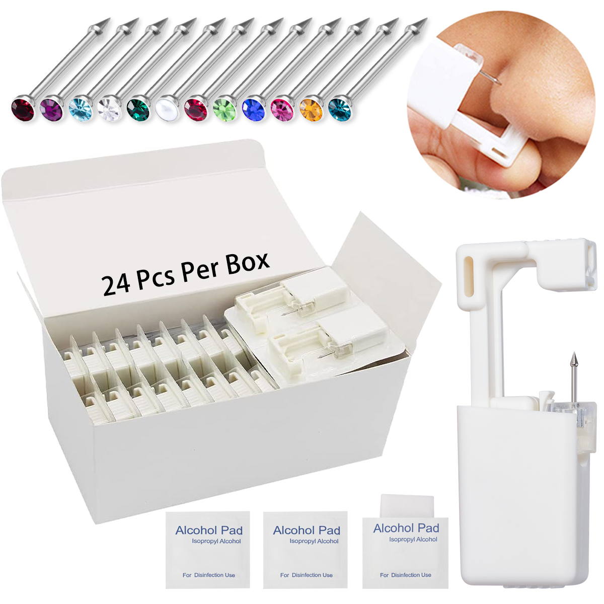 Body Jewelry Jewelry Box - 24 piezas/caja Pistola de perforación nasal