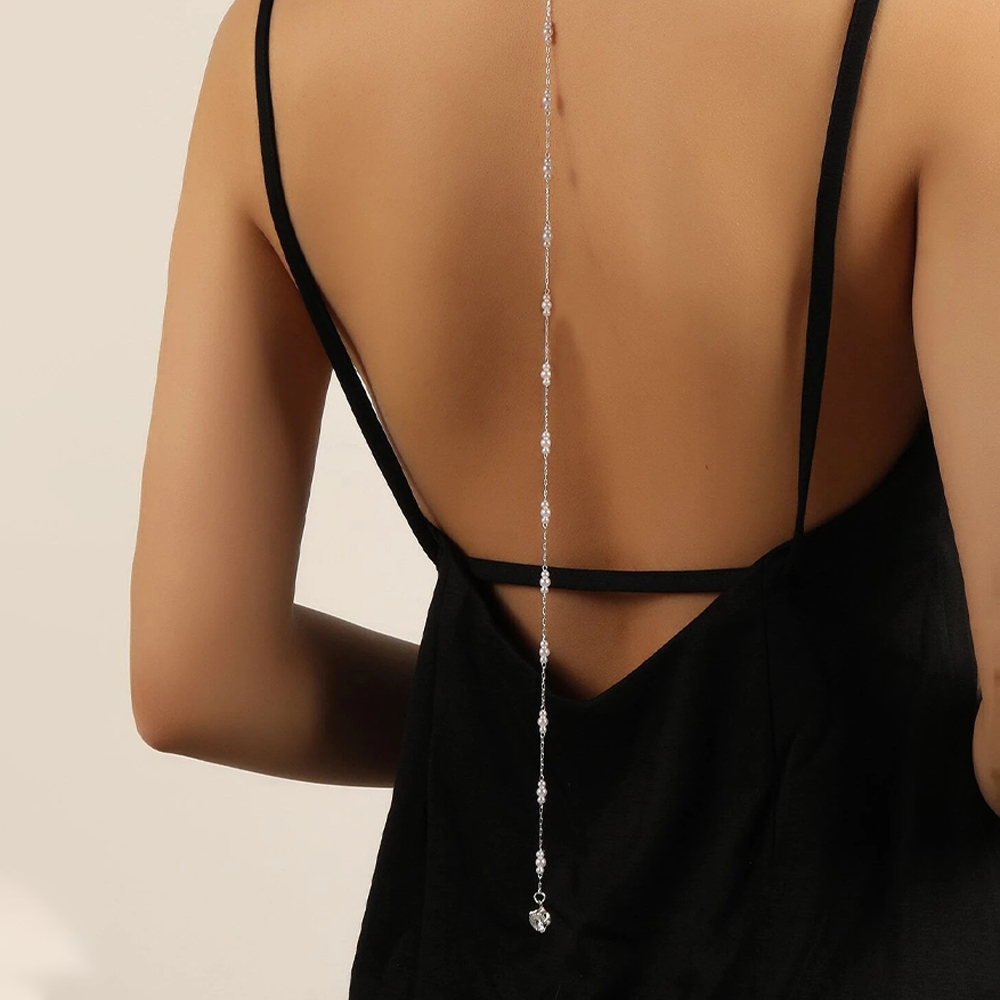 Body Jewelry Back - Collar de cadena trasera de perlas