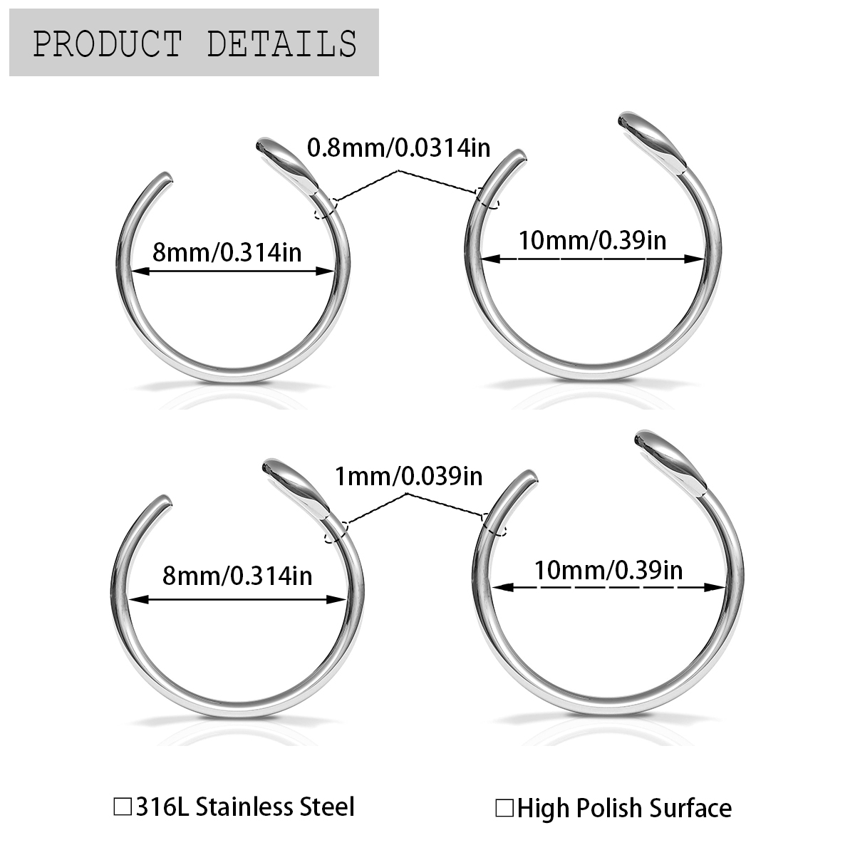 2 Piezas de Anillos de Nariz d - Body Jewelry Metal Types reseña y precio