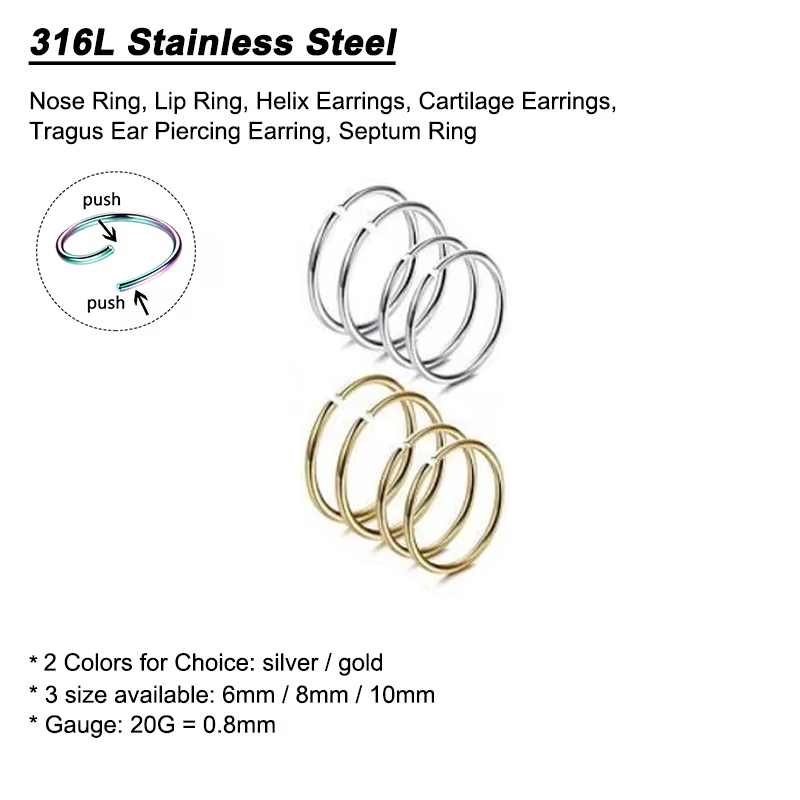 Lote de 6 Anillos Hipoalergéni - Body Jewelry Earrings reseña y precio